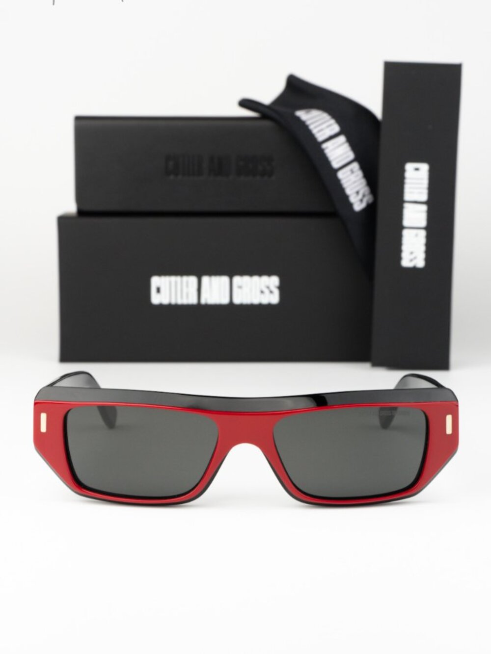 Cutler and Gross Men Sunglasses Black Red Rectangle CGSN1367 003 NEW AUTHENTIC